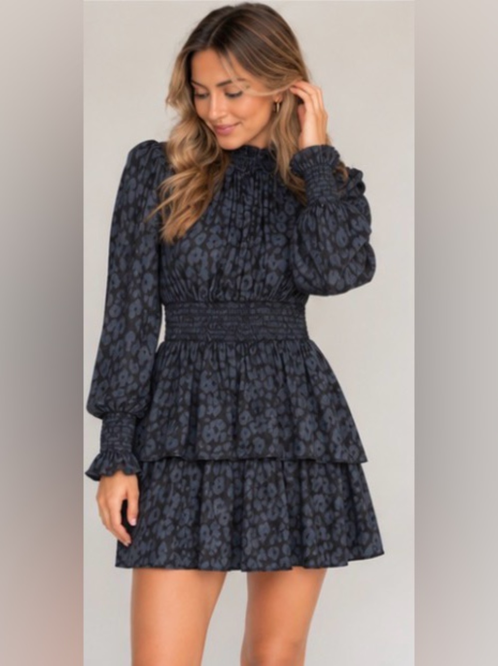 Show Me Your Mumu Black Leopard Tiered Mini Dress Size Small
